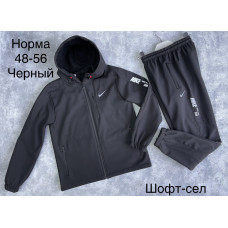 Чоловічий спортивний костюм з шофселу. Норма, чорний колір. Куртка з капюшоном + штани.