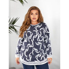 Жіноча тепла туніка (светр) "Травка" БАТАЛ. Універсал 56. Зимова, пухнаста, з візерунком. Кольори: синій, чорний, зелений. ОПТ: пачка 5 шт. Opt7km.