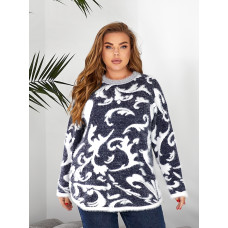 Жіноча тепла туніка (светр) "Травка" БАТАЛ. Універсал 56. Зимова, пухнаста, з візерунком. Кольори: синій, чорний, зелений. ОПТ: пачка 5 шт. Opt7km.