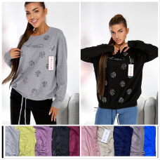 Жіноча кашемірова кофта (светр) Батал Універсал 50–54. Декор точкованими кругами зі стразів/паєток. На зав'язці. Мікс кольорів. ОПТ: пачка 10 шт. Opt7km.