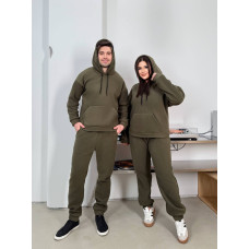 Жіночий костюм 05315 GR із двошарового щільного флісу з подвійним капюшоном. Дуже теплий і комфортний. Кольори: хакі, синій. Розміри: 54-58, 60-64