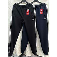 Штани спортивні чоловічі теплі Adidas з трьома смужками (48-58 рр.) трикотаж на флісі