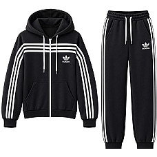 Спортивний костюм жіночий теплий на флісі Adidas з смужками (розміри 46-54)