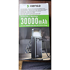 Повербанк Kensa 30000mAh, швидка зарядка PD 30W / QC 22.5W, вбудовані кабелі та ліхтарик