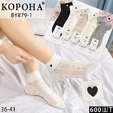 Опт Жіночі короткі шкарпетки «КОРОНА» з ажурними сердечками (модель BY879-1, розмір 36-41, мікс кольорів) на opt7km.net.ua