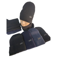 ОПТ! Комплект Шапка Біні в Рубчик + Двойний Баф Зимовий Фліс 55-57