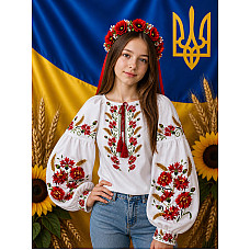 Блуза для дівчинки (підліткова), натуральне домоткане полотно, 9-14 років