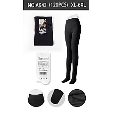 Жіночі теплі колготки A943, чорні, XL–6XL, 90% бавовна, оптом