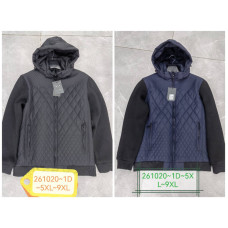 Чоловічі стьобані куртки з капюшоном 261020. Комбіновані рукави з трикотажу, тепла підкладка, блискавка та кишені. Розміри L–9XL, кольори: чорний, темно-синій. Опт.