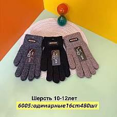 Перчатки дитячі / підліткові шерсть одинар Anjela 16 см 10-12 років Код: 6005 (12 шт/уп, 480 шт)   