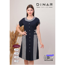 Жіноче плаття-халат DiNAR Textiles батал. Стильний дизайн з написами, застібка-блискавка спереду, короткий рукав. Зручне й практичне для дому. Розміри: 2XL, 3XL, 4XL, 5XL. Опт. opt7km, виробник Узбекистан.