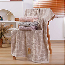 Рушники махрові «Тінь Листя» (обличчя) 6303-А-96, фактурний візерунок, асорті кольорів, опт (уп. 4 шт)