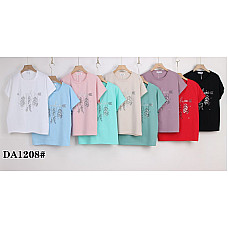 Футболка жіноча розмір 54-62 полубатал Камені-стрази Пачка 10 шт Кольори різні Чорні – повтор