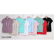 Футболка жіноча розмір 54-62 полубатал Камені-стрази Пачка 10 шт Кольори різні Чорні – повтор