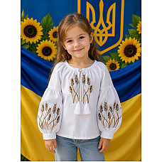 Дитяча вишиванка для дівчинки (Садочок), тканина поплін, розміри 98-116