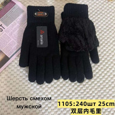 Чоловічі рукавички з вовни з утепленим хутром. Теплі, практичні та зручні у щоденному використанні. Класичний чорний колір.