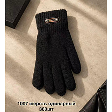 Чоловічі зимові одинарні рукавички вовна чорні з нашивкою SPORT модель 1007 (упаковка 12 пар)