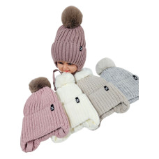 ОПТ! Дитяча Зимова Шапка На Флісі (50-52) З Двома Помпонами Купити Оптом Opt7km