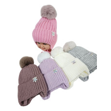 ОПТ! Дитяча Зимова Шапка На Флісі (50-52) З Двома Помпонами Купити Оптом Opt7km