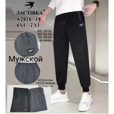 Чоловічі штани Ластівка A2076-17. Розміри 4XL–7XL (54–62). Зручні, еластичні, з кишенями на блискавці. Склад: 85% бавовна, 10% поліамід, 5% еластан.