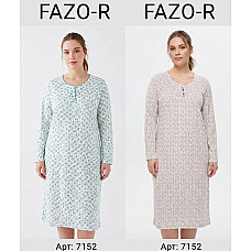 Жіноча нічна сорочка з довгим рукавом FAZO-R Арт. 7153 Батал (2-нитка з начосом, МІХ кольорів, розміри 58-66)