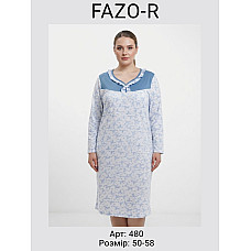 Жіноча нічна сорочка з довгим рукавом FAZO-R Арт. 480 (2-нитка з начосом, МІХ кольорів, розміри 50-58)