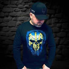 Патріотичний лонгслів із принтом "UKRAINE". Склад: 100% котон. Розміри: S, M, L, XL, XXL, XXXL. Колір — чорний.