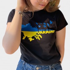 Футболка патріотична жіноча UKRAINE Склад: котон 100% Розміри:  ХS, S, M, L, XL, XXL, XXXL опт