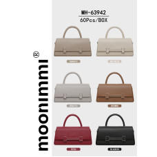 Жіноча сумка оптом Moonimmi MH-63942. Розмір: 26×12×8 см. Упаковка: 60 шт. Стриманий дизайн із металевим акцентом, знімний ремінець. Кольори: чорний, червоний, бежевий, сірий, хакі, коричневий.