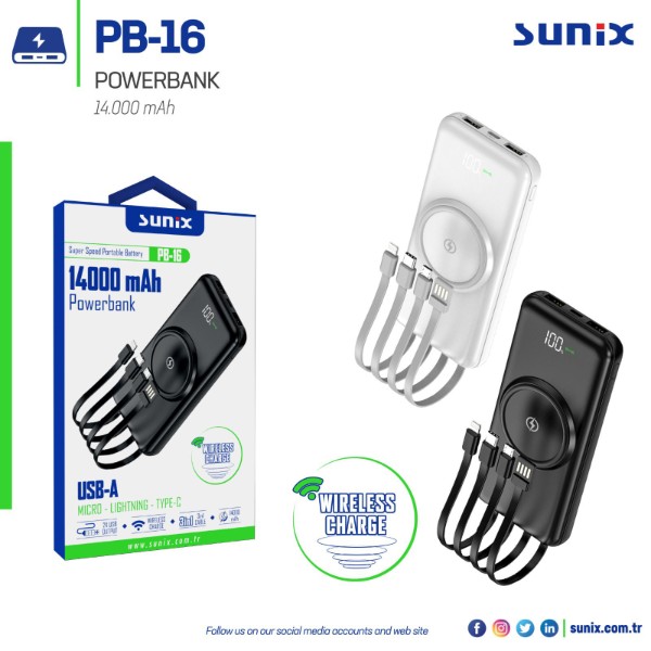 Power Bank SONIX RB-16 14000mAh. Безпровідна та Швидка зарядка. Купити оптом Opt7km.